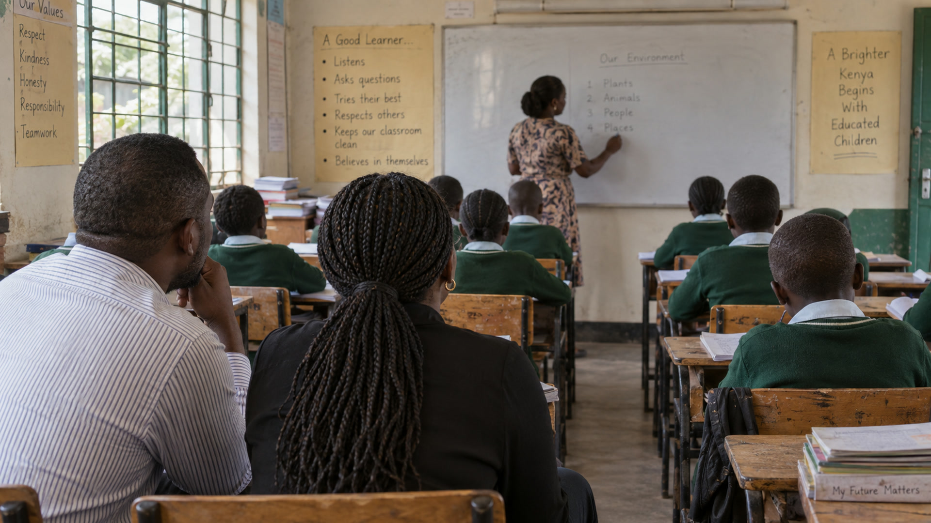 Kurasa team members visiting a school classroom.
